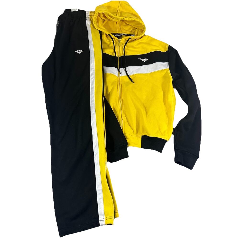 VTG PONY Fleece Full Zip Hoodie Sweatsuit 2 Piece Set Men’s M Yellow & Black